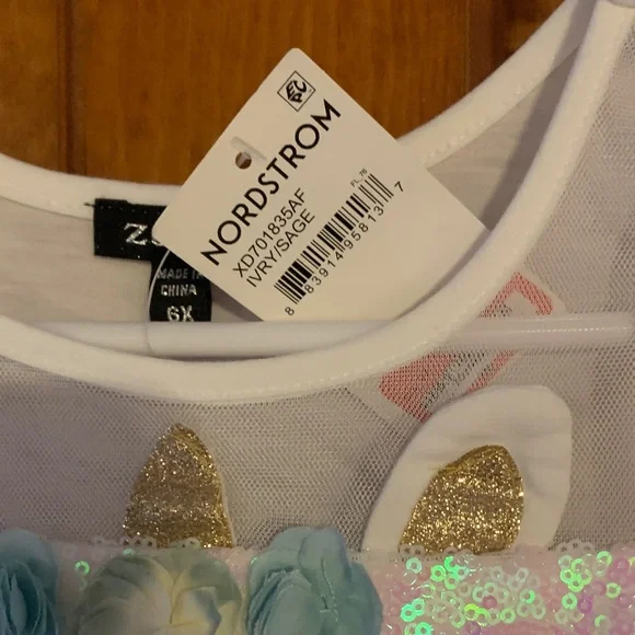 Nordstrom Glitter Unicorn Dress with Tulle Skirt sz 6x - Picture 3 of 6